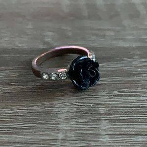 Silver Diamond Black Rose Ring